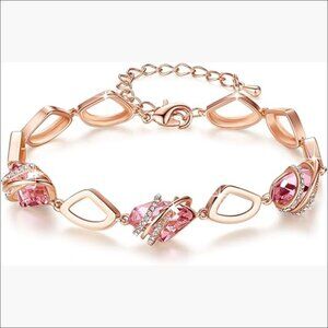 Rose Gold Plated Link Charm Bracelet with Birthstone Crystals, 7"+2"
